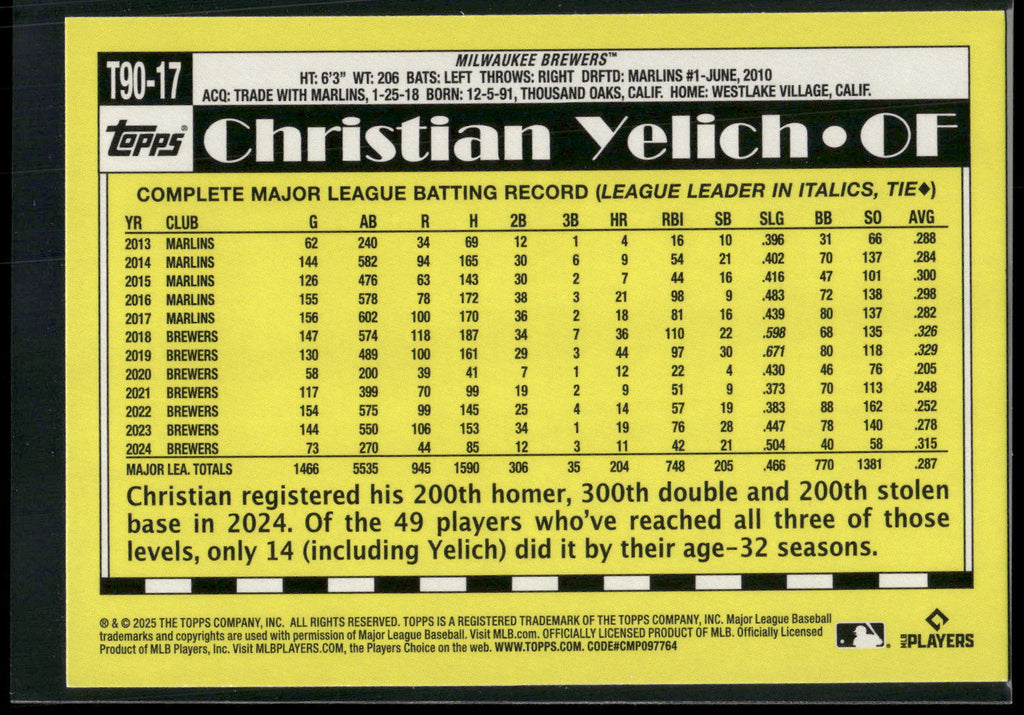 2025 Topps #T90-17 Christian Yelich