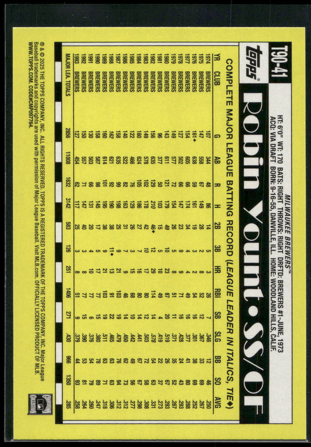 2025 Topps #T90-41 Robin Yount
