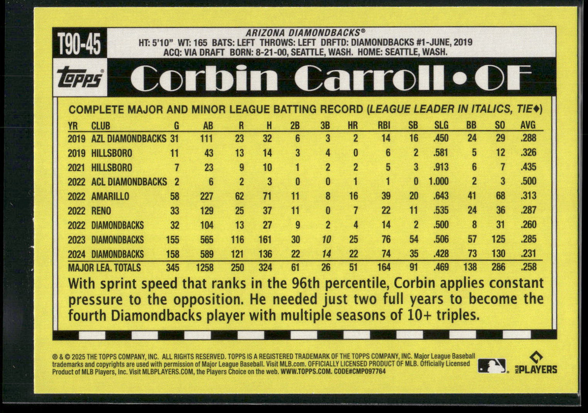 2025 Topps #T90-45 Corbin Carroll