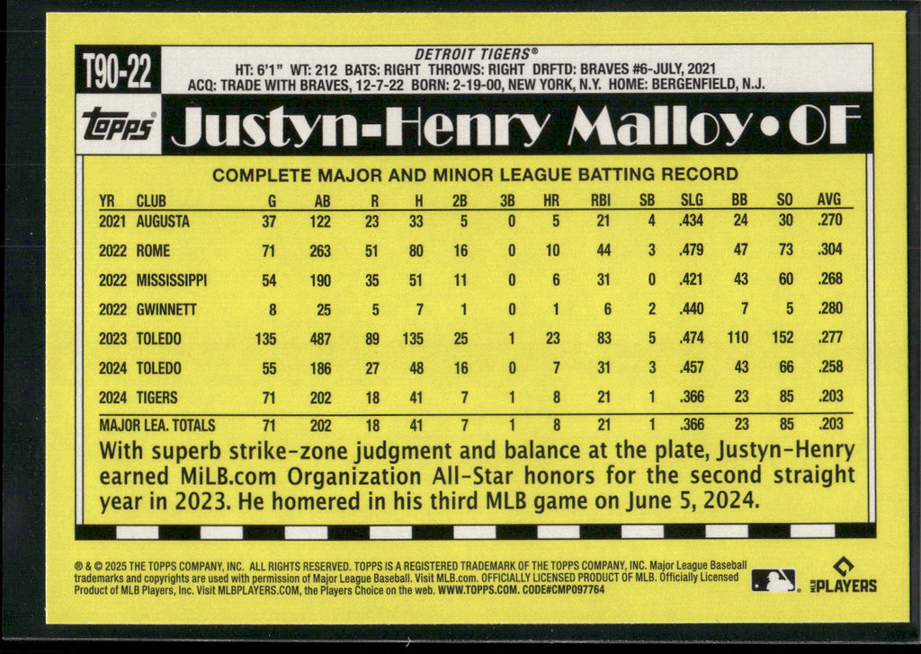 2025 Topps #T90-22 Justyn-Henry Malloy