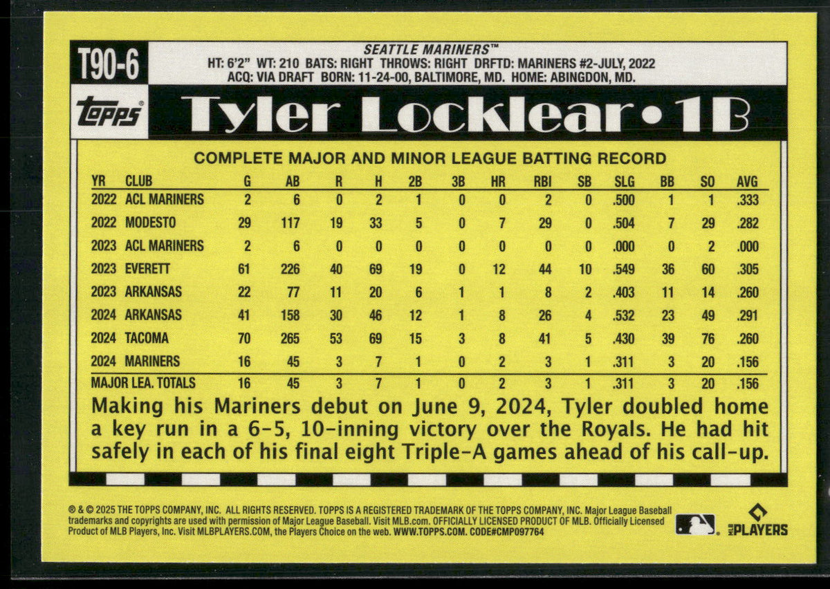 2025 Topps #T90-6 Tyler Locklear