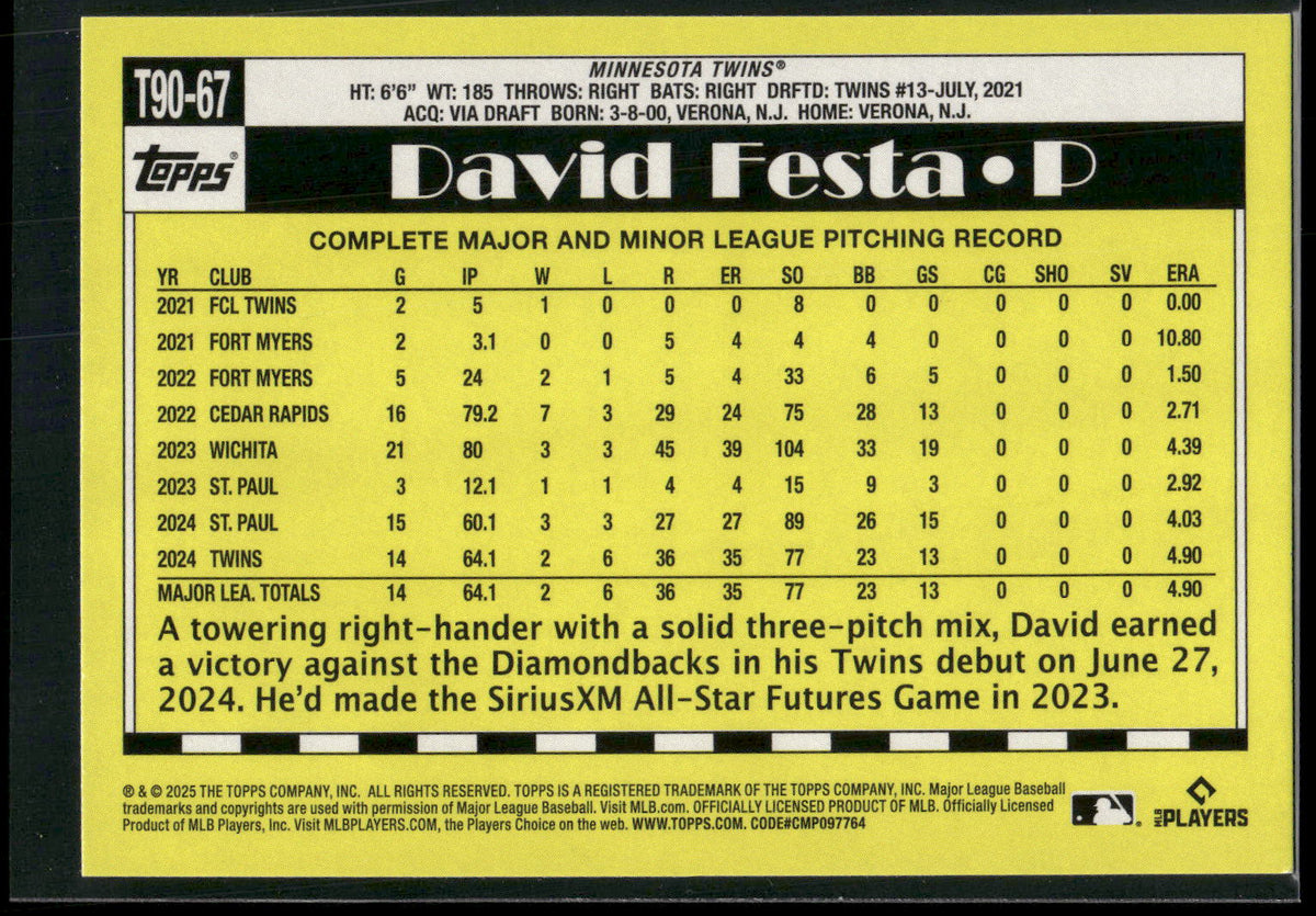 2025 Topps #T90-67 David Festa
