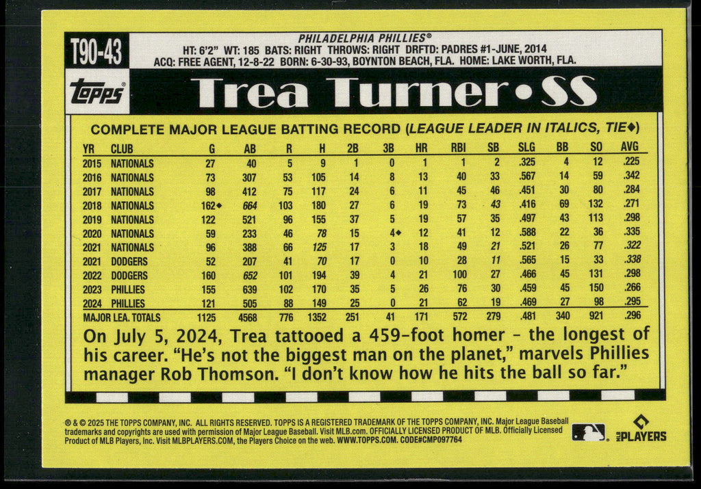 2025 Topps #T90-43 Trea Turner