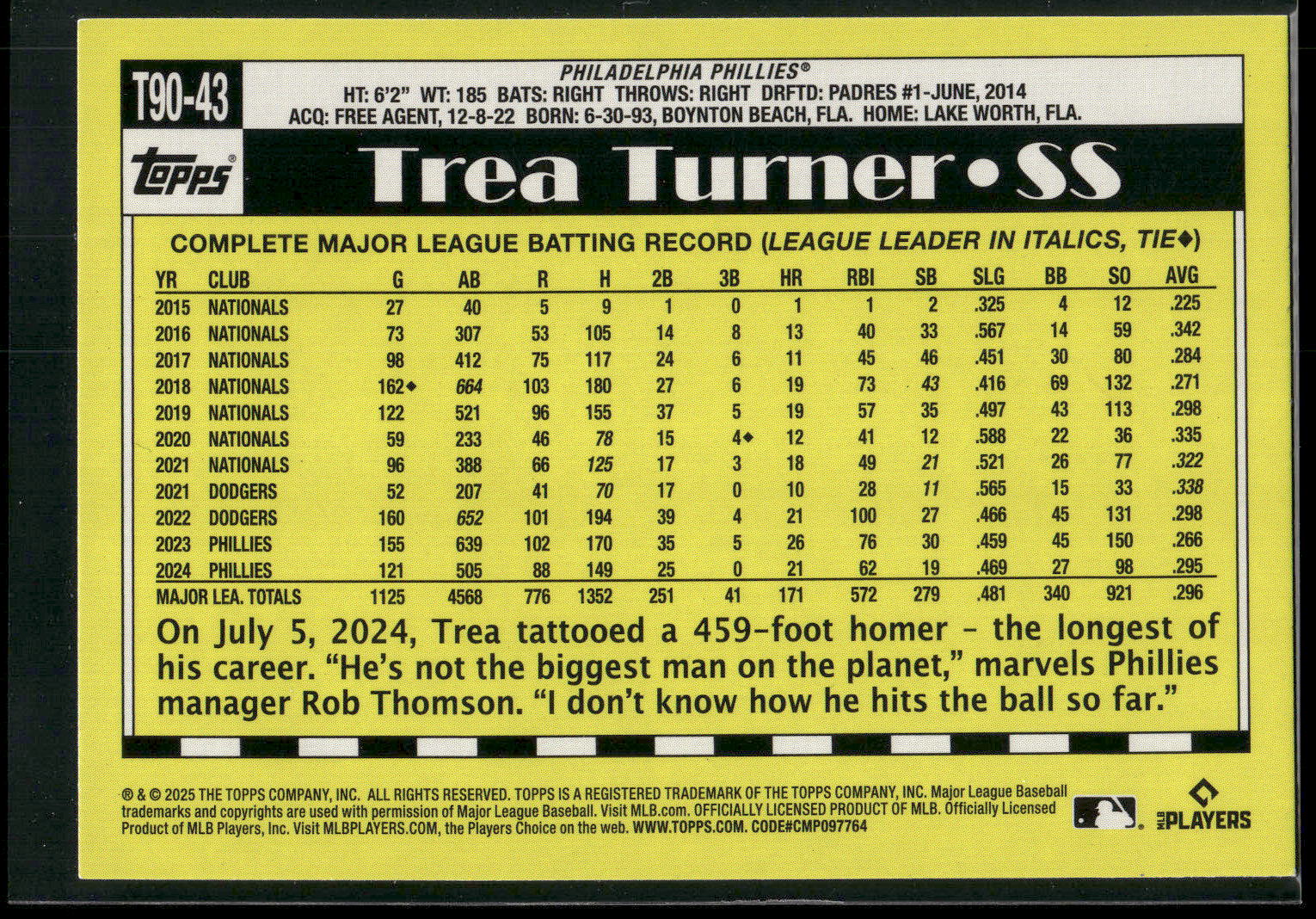 2025 Topps #T90-43 Trea Turner