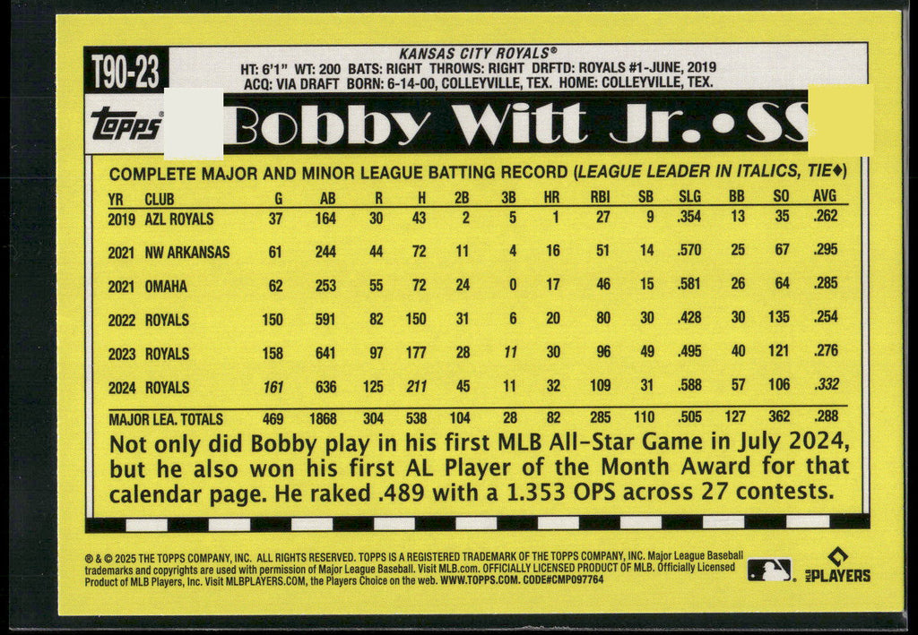 2025 Topps #T90-23 Bobby Witt Jr.
