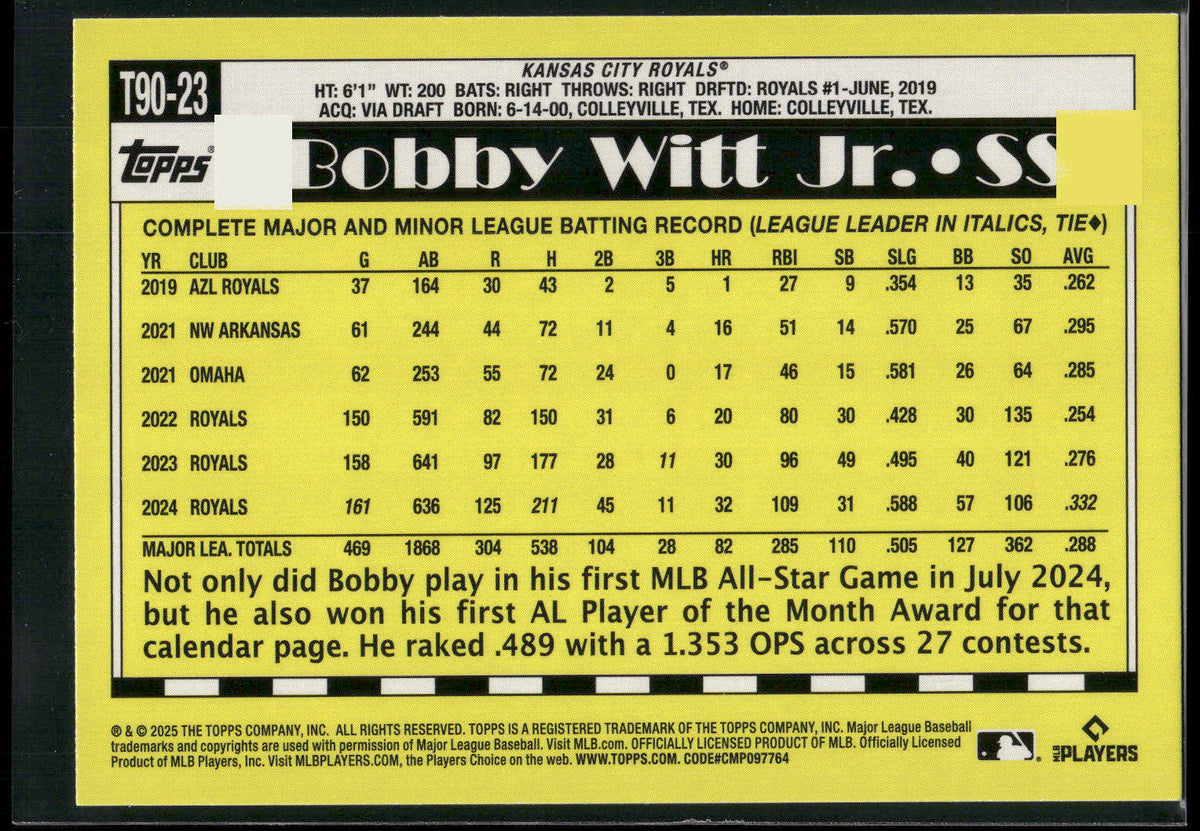 2025 Topps #T90-23 Bobby Witt Jr.