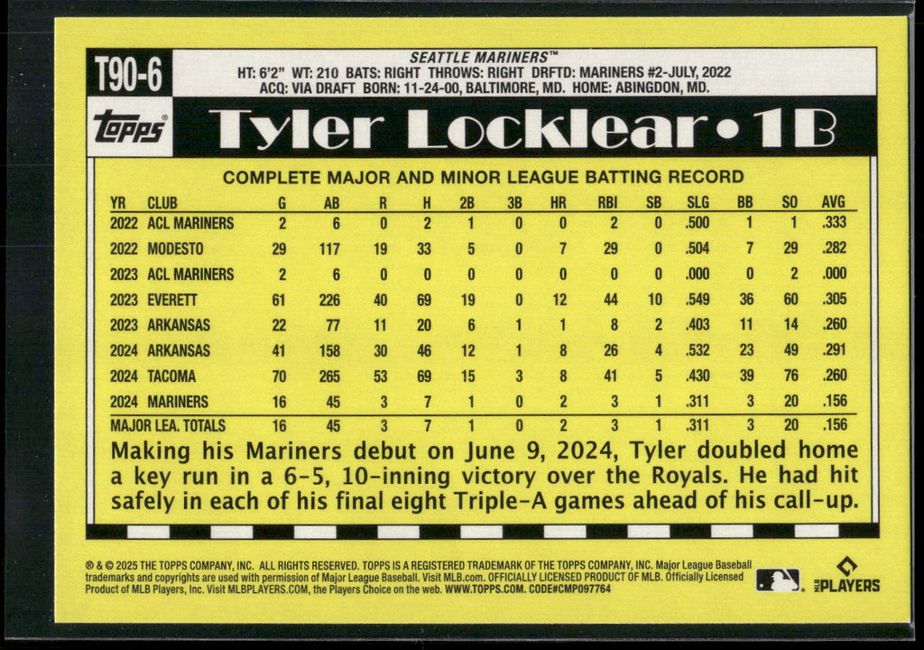 2025 Topps #T90-6 Tyler Locklear