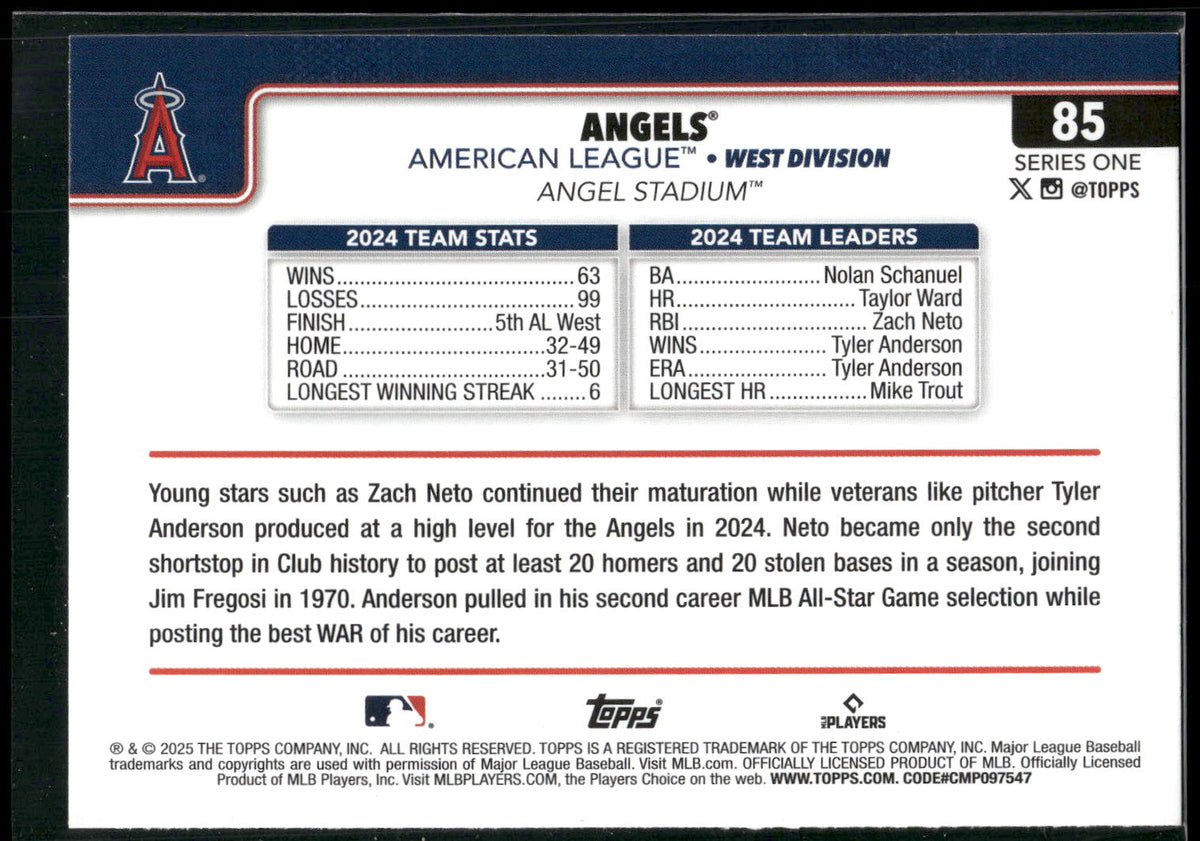 2025 Topps #85 Los Angeles Angels Diamante Foil