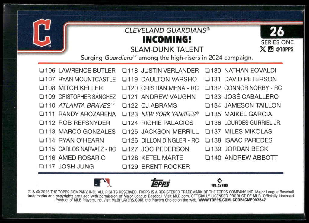2025 Topps #26 Incoming! Slam-Dunk Talent Diamante Foil
