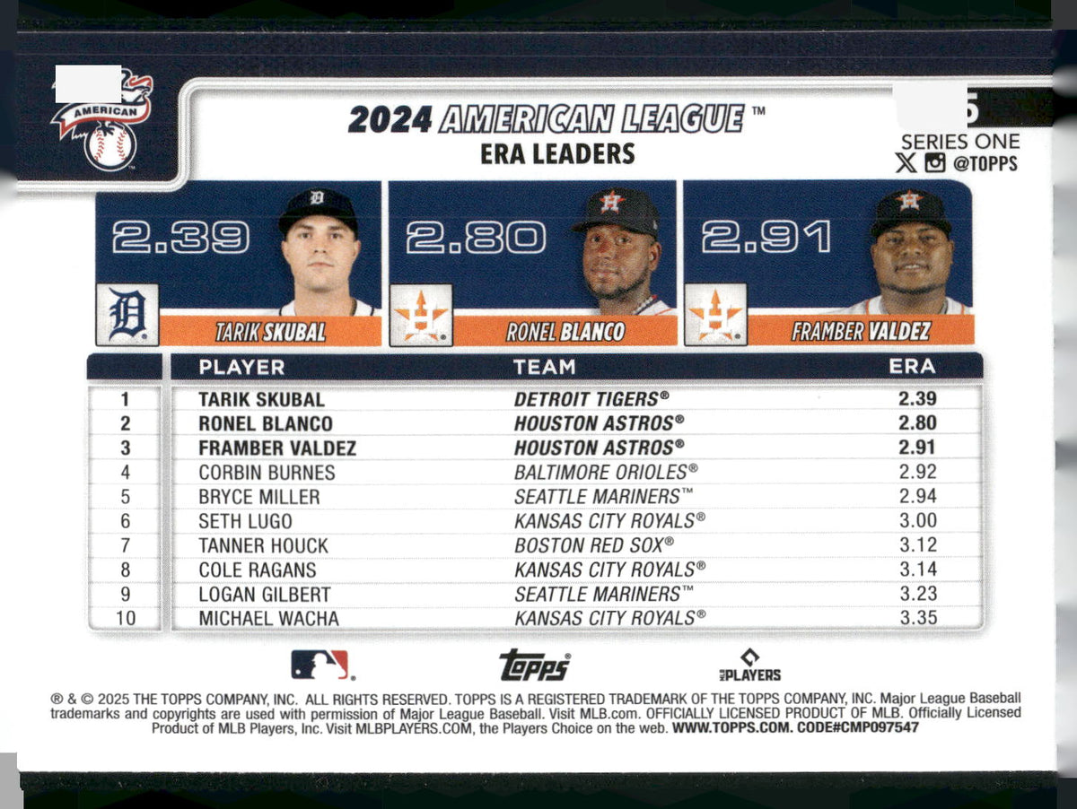 2025 Topps #5 (Tarik Skubal / Ronel Blanco / Framber Valdez) Diamante Foil