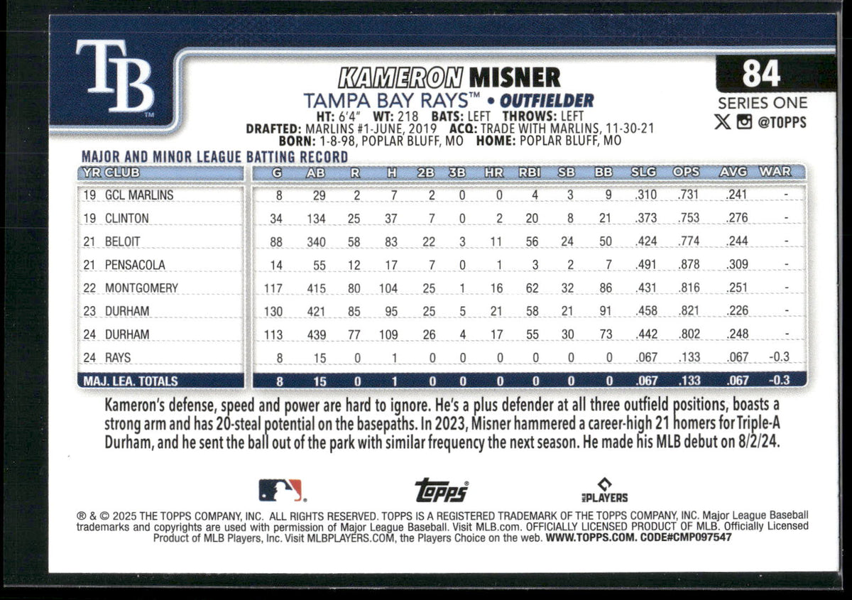 2025 Topps #84 Kameron Misner Diamante Foil