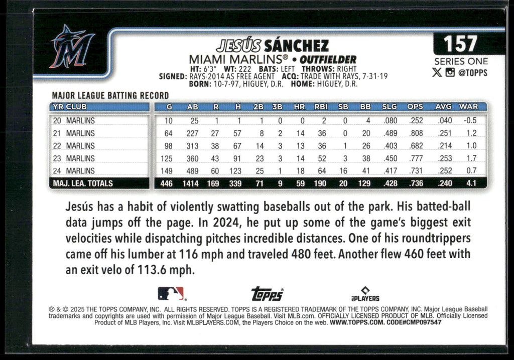 2025 Topps #157 Jesús Sánchez Diamante Foil