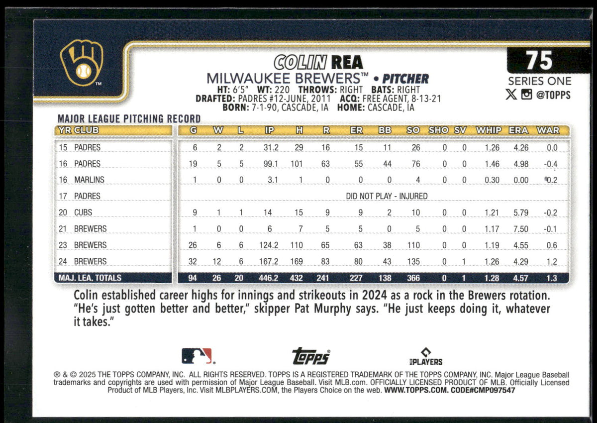 2025 Topps #75 Colin Rea Diamante Foil