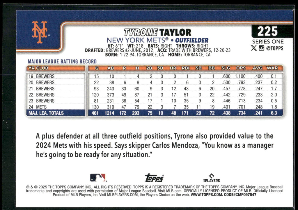 2025 Topps #225 Tyrone Taylor Diamante Foil