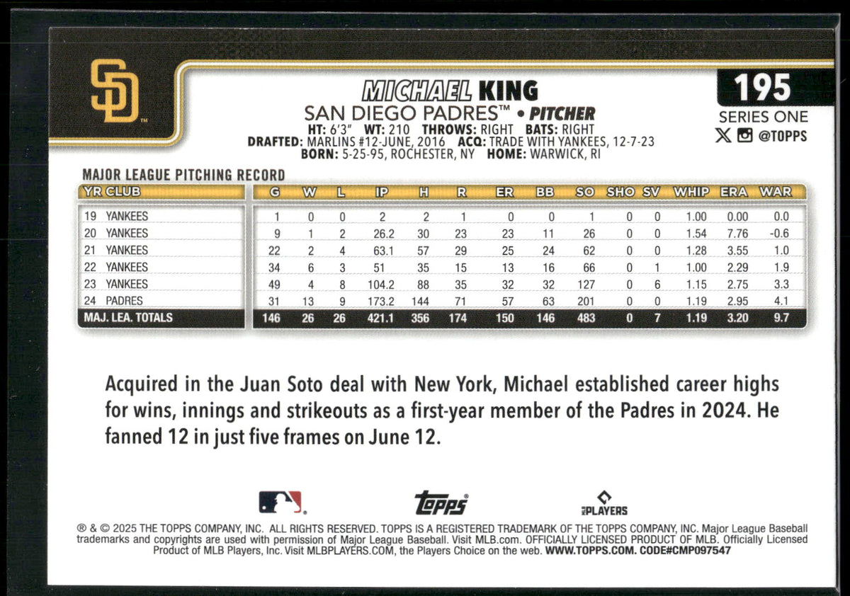 2025 Topps #195 Michael King Diamante Foil