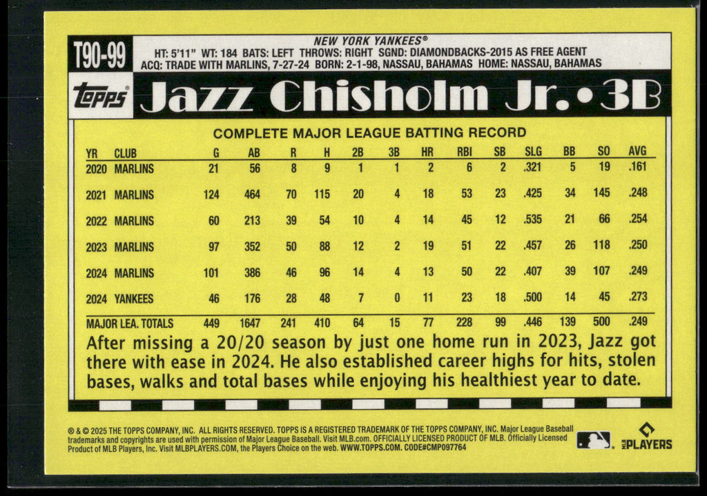 2025 Topps #T90-99 Jazz Chisholm Jr.