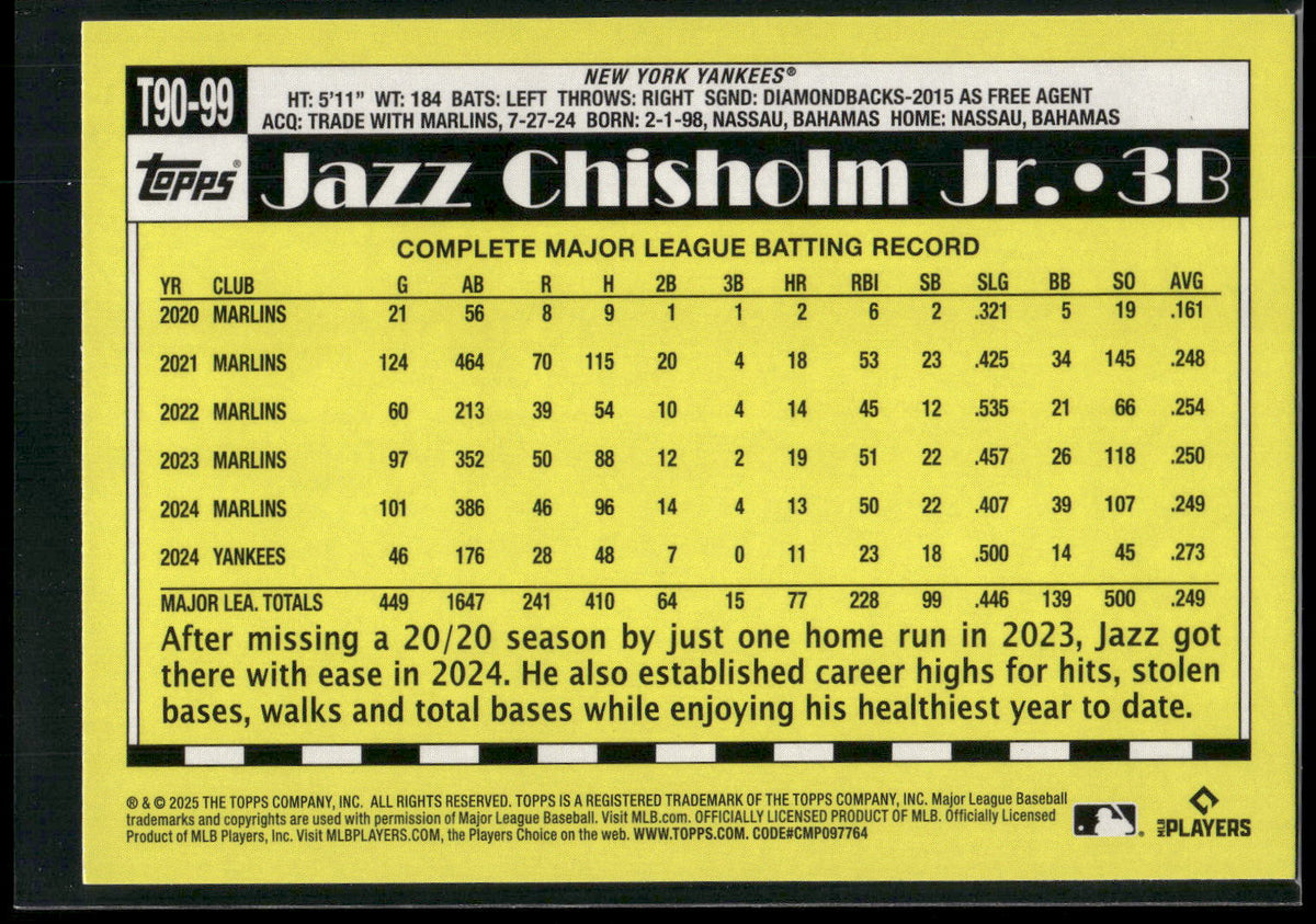 2025 Topps #T90-99 Jazz Chisholm Jr.