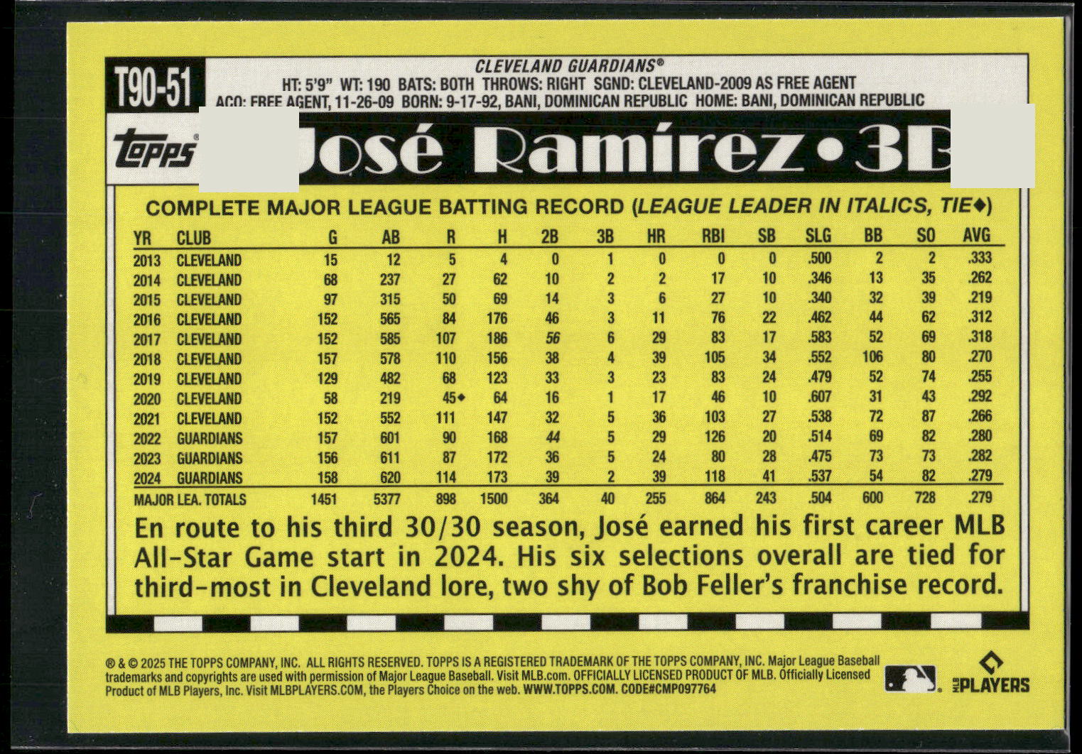 2025 Topps #T90-51 José Ramírez