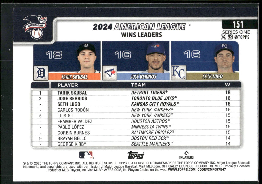 2025 Topps #151 (Tarik Skubal / José Berríos / Seth Lugo) Diamante Foil