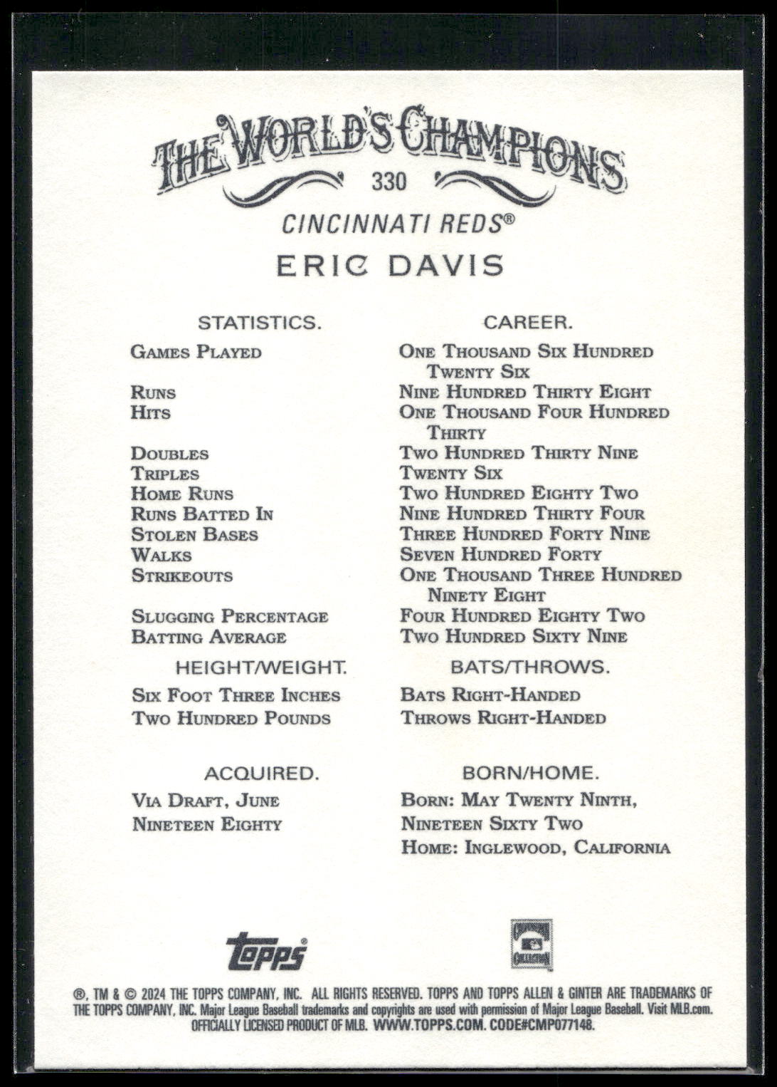 2024 Topps Allen & Ginter #330 Eric Davis