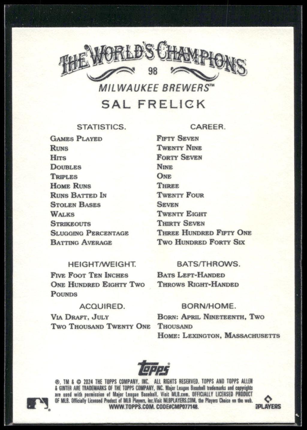 2024 Topps Allen & Ginter #98 Sal Frelick