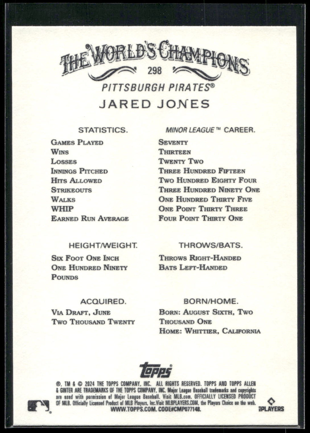 2024 Topps Allen & Ginter #298 Jared Jones