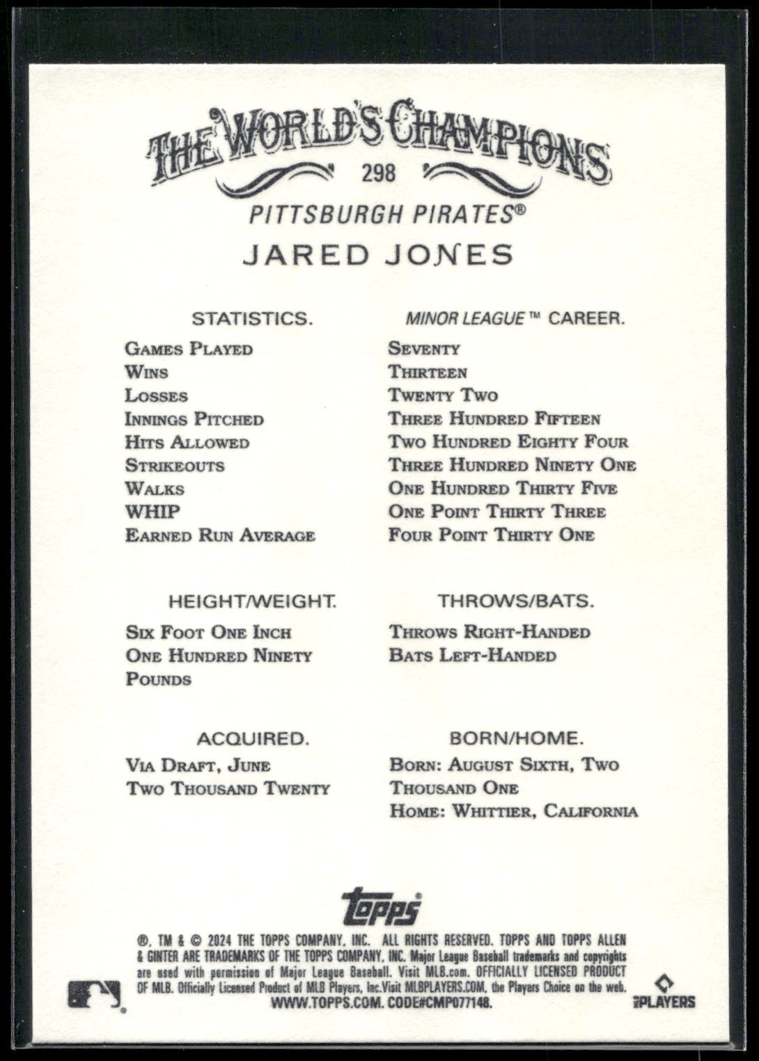 2024 Topps Allen & Ginter #298 Jared Jones