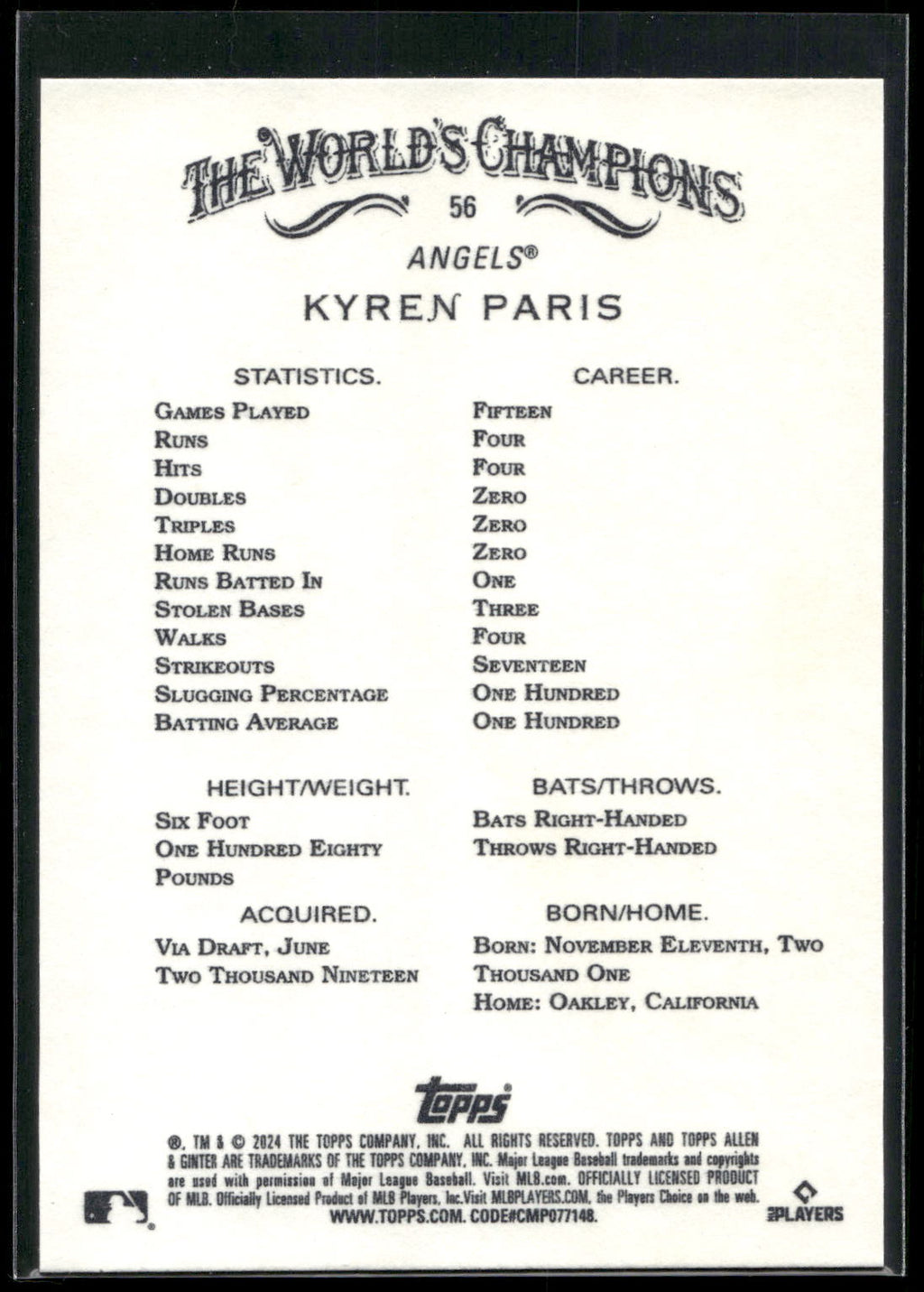 2024 Topps Allen & Ginter #56 Kyren Paris