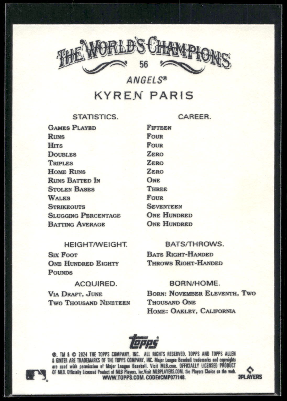 2024 Topps Allen & Ginter #56 Kyren Paris