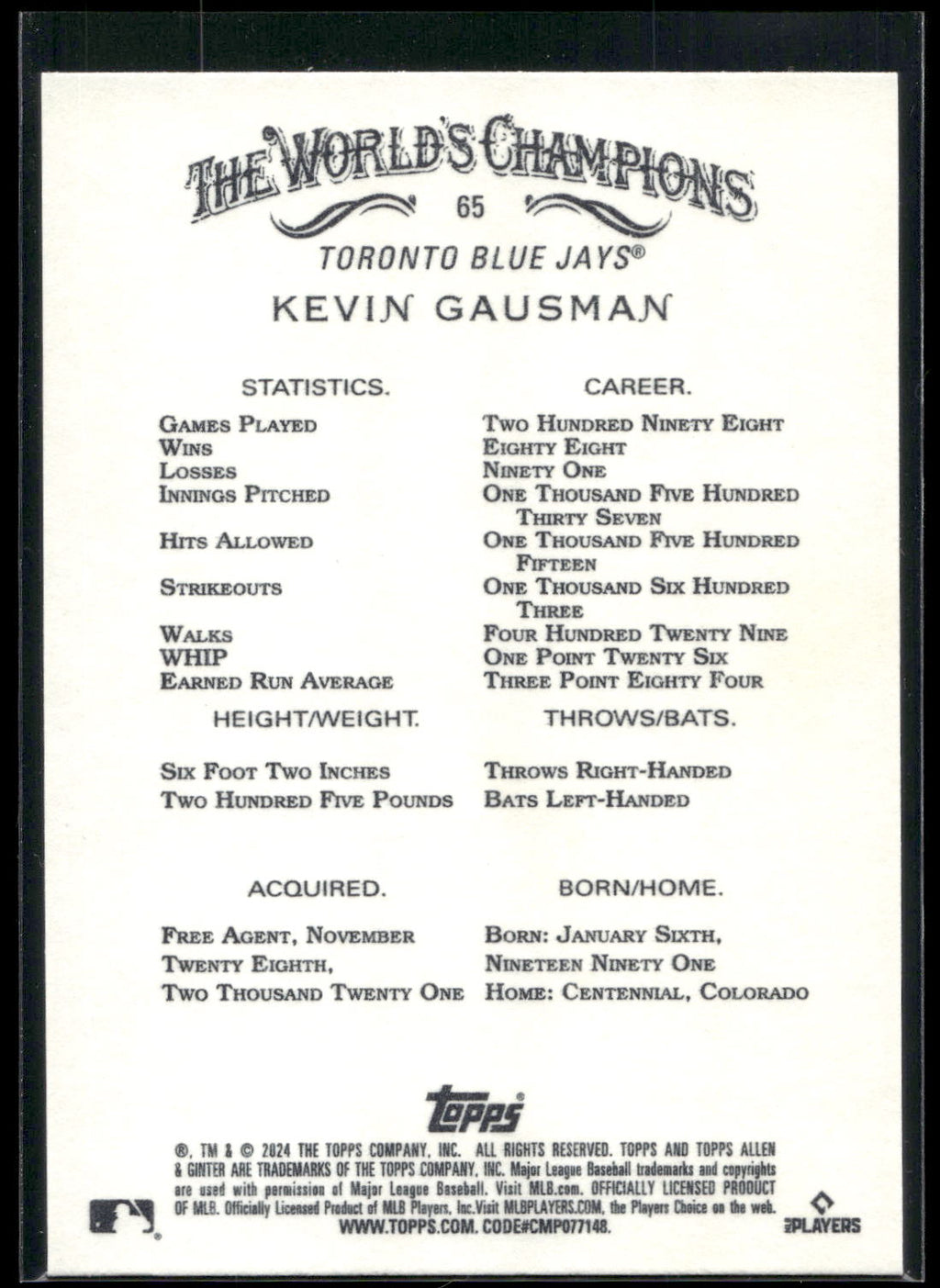 2024 Topps Allen & Ginter #65 Kevin Gausman