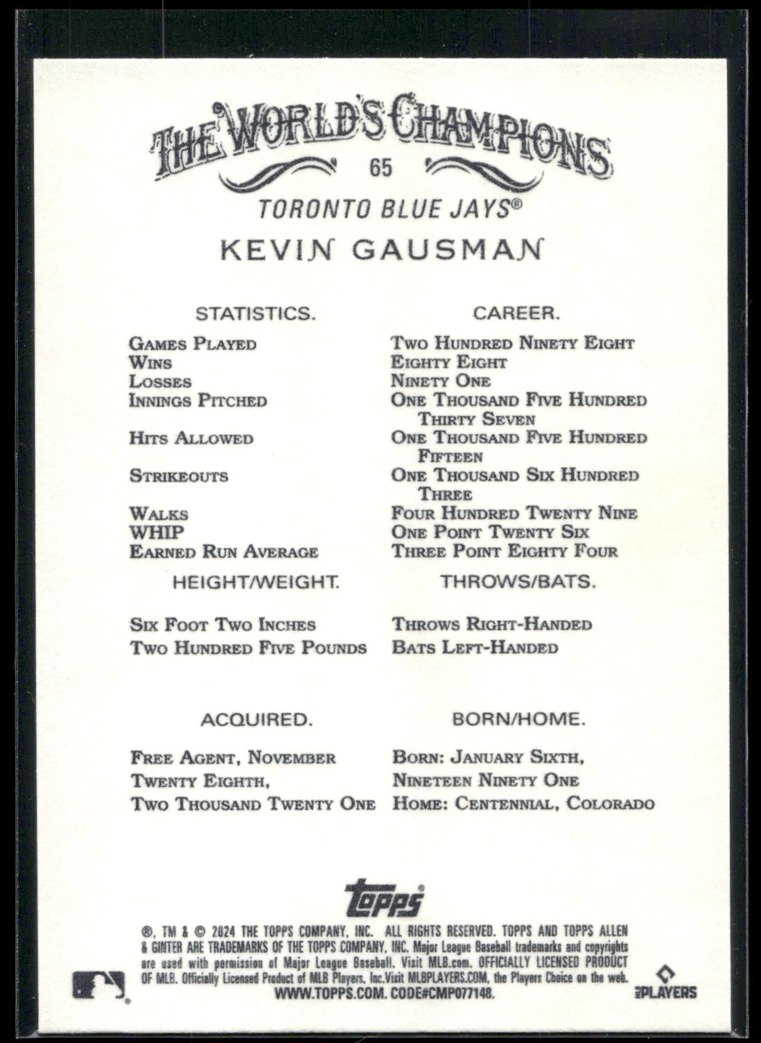 2024 Topps Allen & Ginter #65 Kevin Gausman