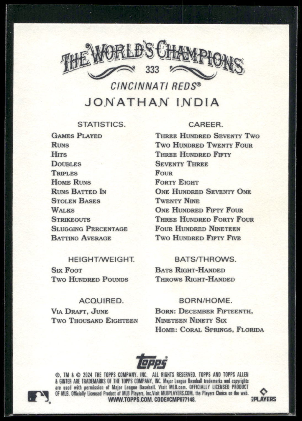 2024 Topps Allen & Ginter #333 Jonathan India