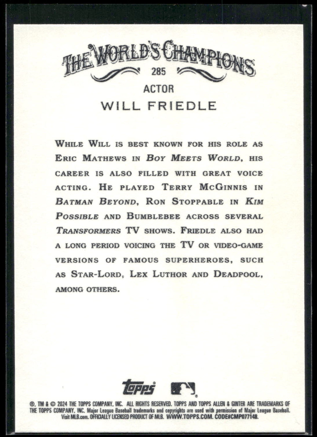 2024 Topps Allen & Ginter #285 Will Friedle