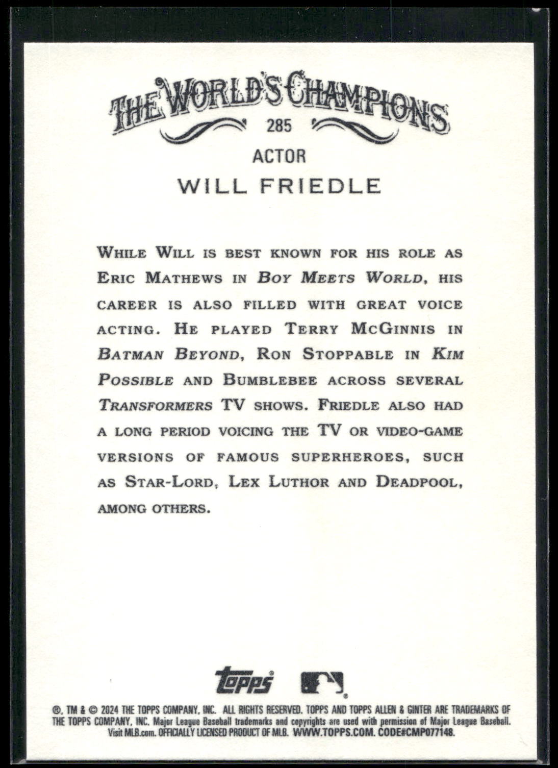 2024 Topps Allen & Ginter #285 Will Friedle