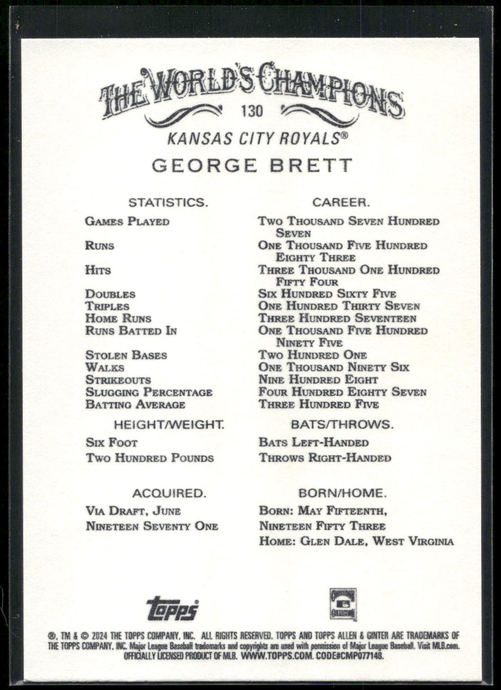 2024 Topps Allen & Ginter #130 George Brett