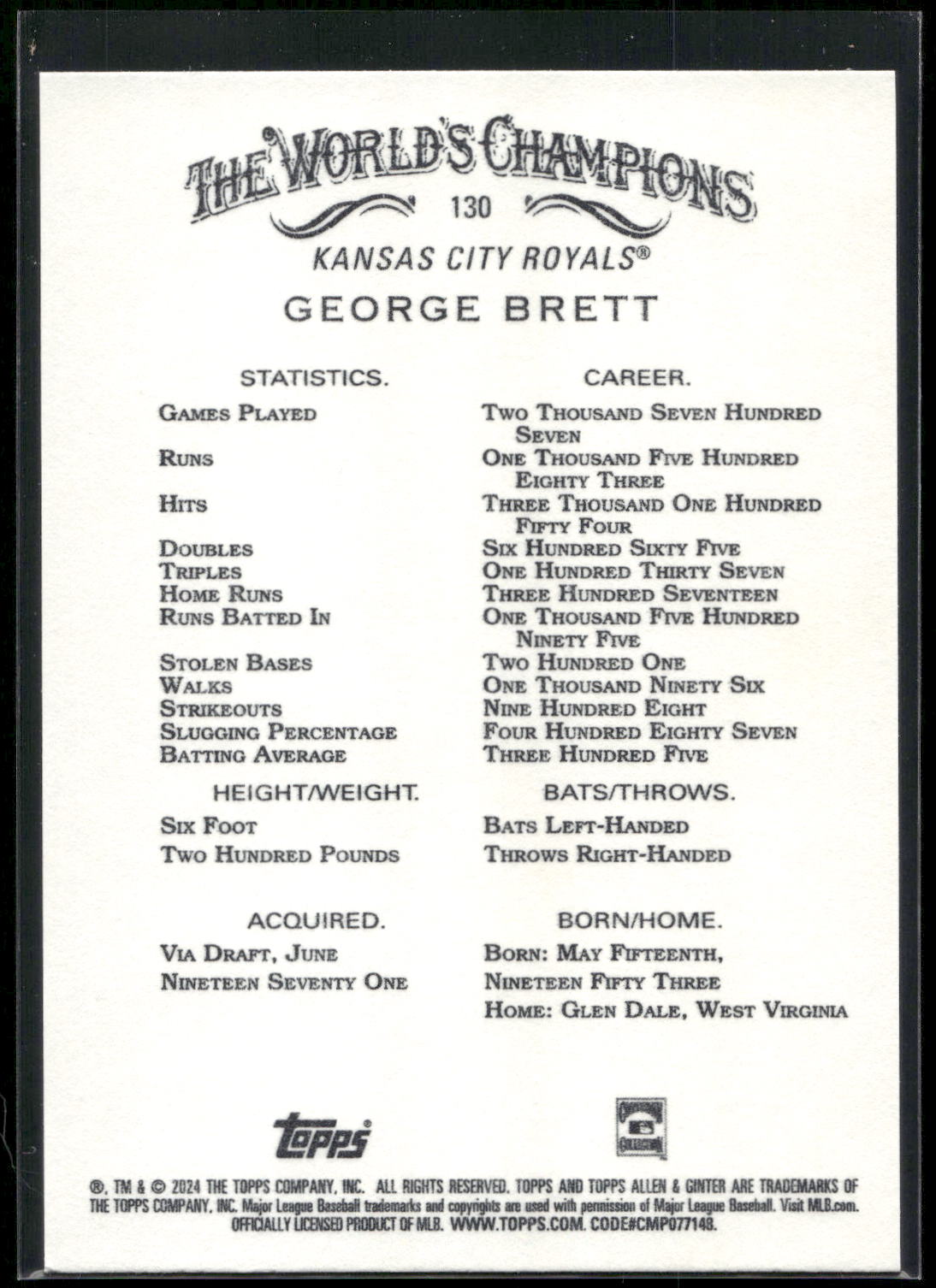 2024 Topps Allen & Ginter #130 George Brett