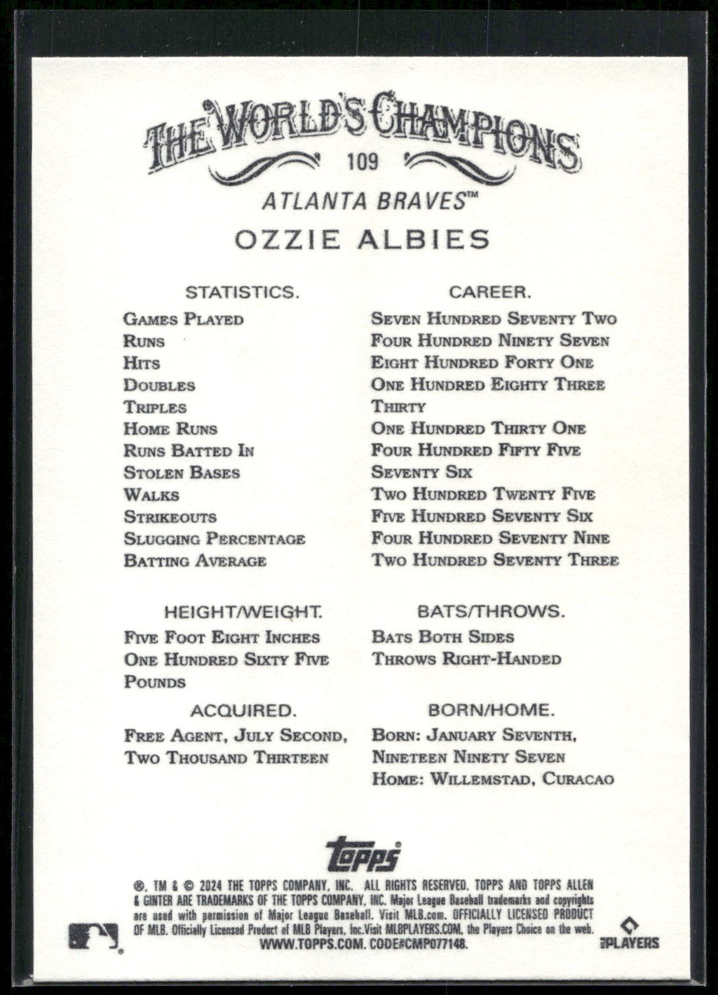 2024 Topps Allen & Ginter #109 Ozzie Albies