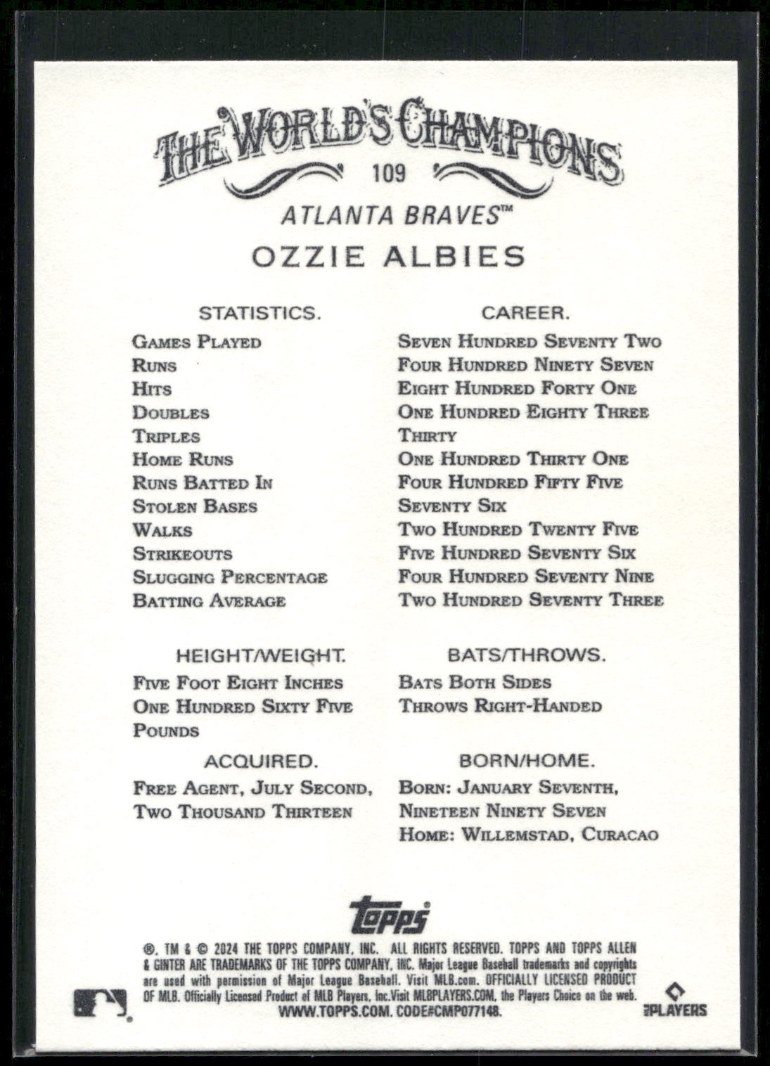 2024 Topps Allen & Ginter #109 Ozzie Albies