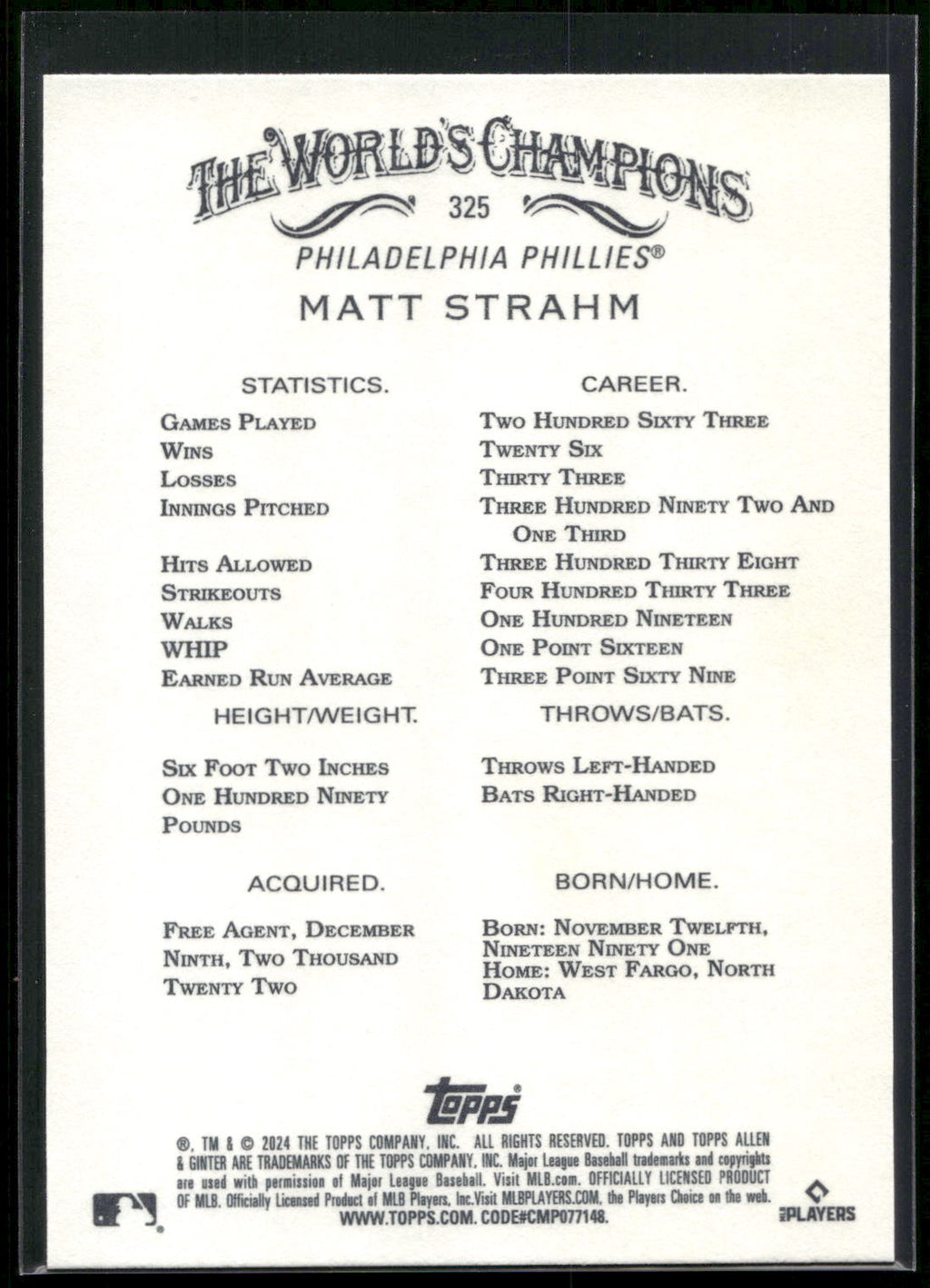 2024 Topps Allen & Ginter #325 Matt Strahm