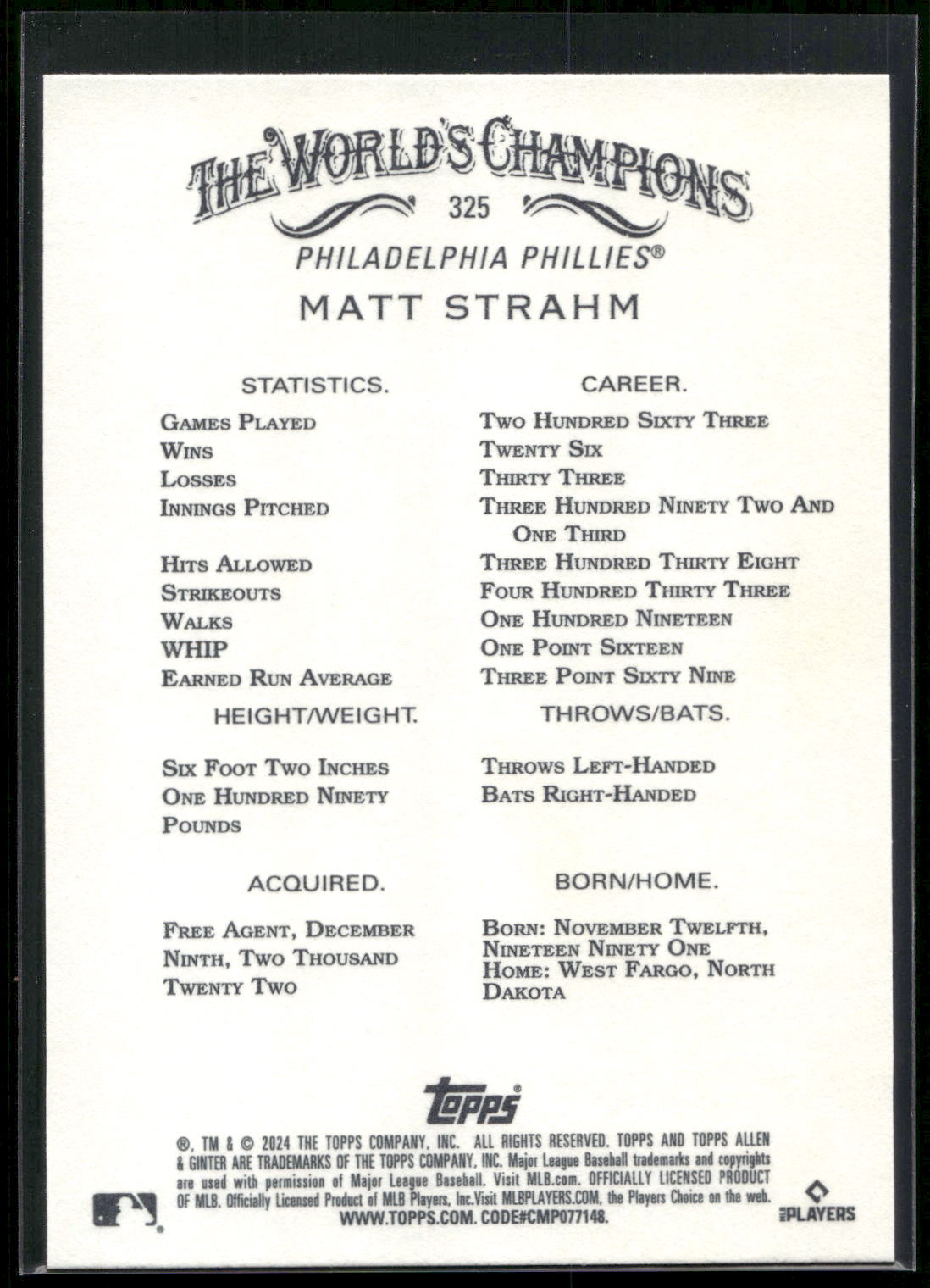 2024 Topps Allen & Ginter #325 Matt Strahm