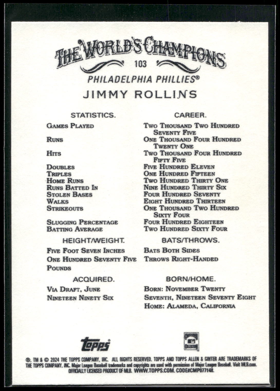 2024 Topps Allen & Ginter #103 Jimmy Rollins