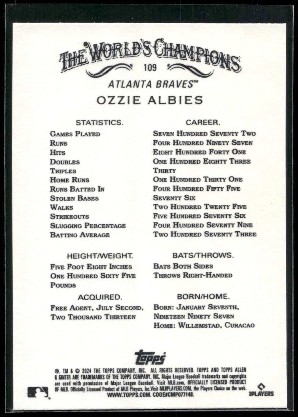 2024 Topps Allen & Ginter #109 Ozzie Albies