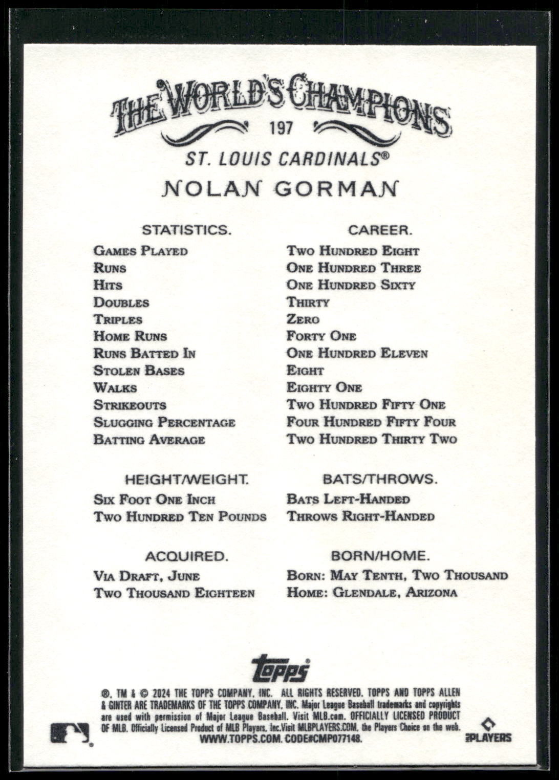 2024 Topps Allen & Ginter #197 Nolan Gorman
