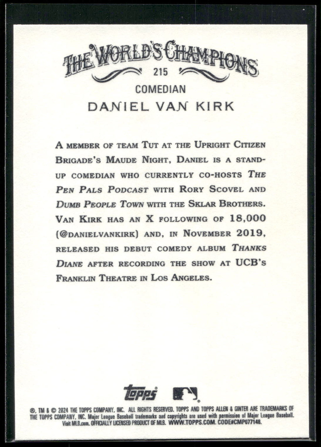2024 Topps Allen & Ginter #215 Daniel Van Kirk
