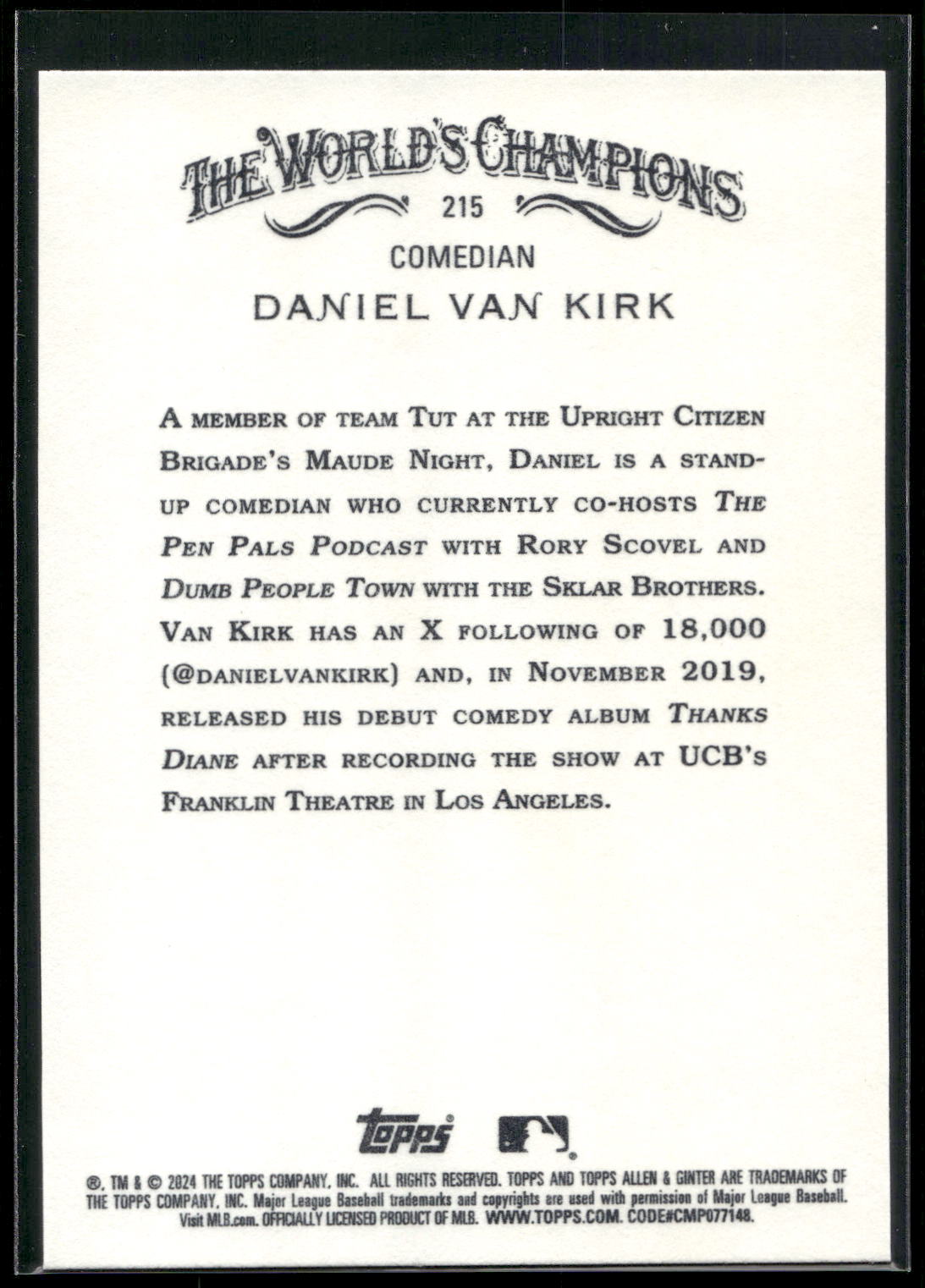 2024 Topps Allen & Ginter #215 Daniel Van Kirk