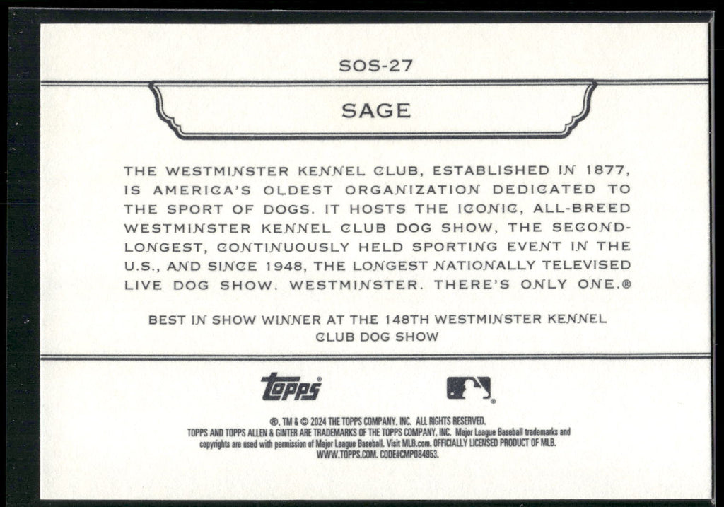 2024 Topps Allen & Ginter #SOS-27 Sage Stars of the Show Westminster Kennel Club