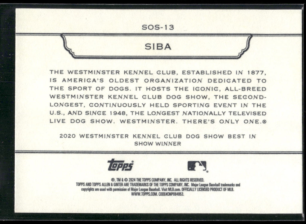2024 Topps Allen & Ginter #SOS-13 Siba Stars of the Show Westminster Kennel Club