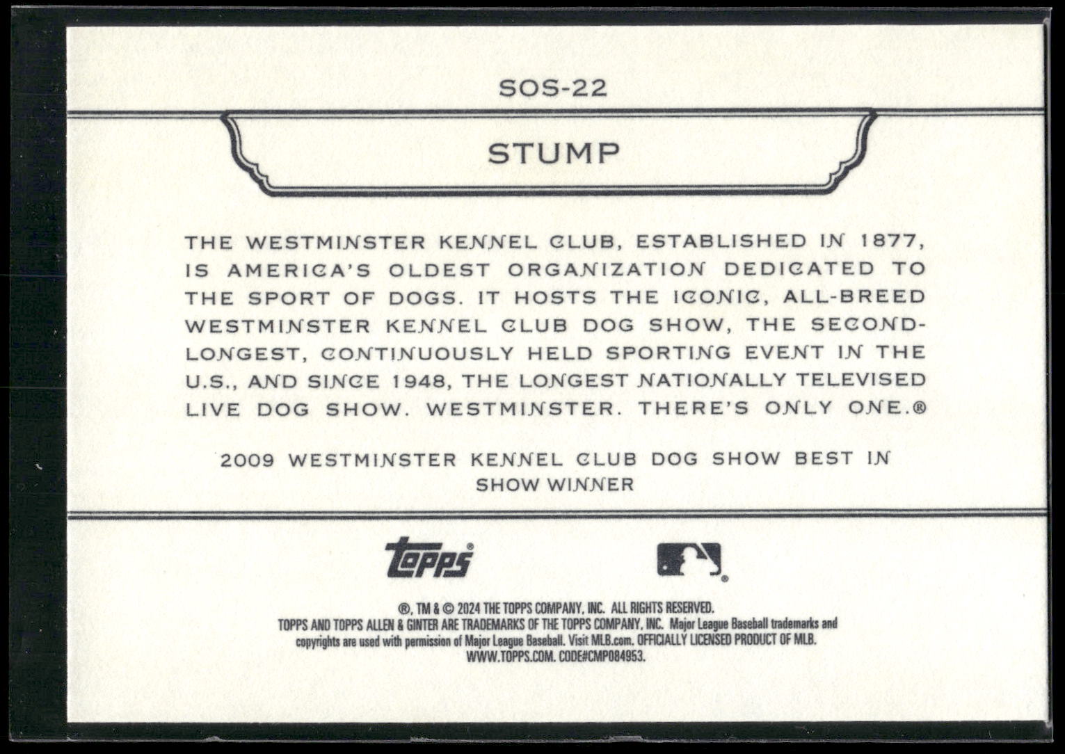 2024 Topps Allen & Ginter #SOS-22 Stump Stars of Show Westminster Kennel Club