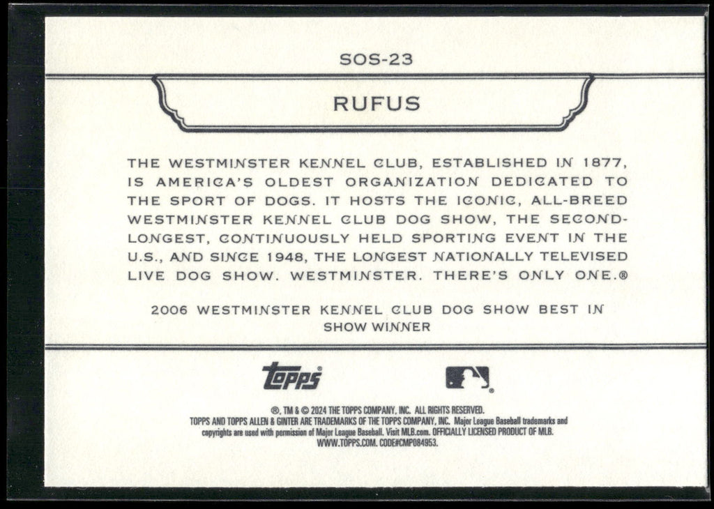 2024 Topps Allen & Ginter #SOS-23 Rufus Stars of Show Westminster Kennel Club