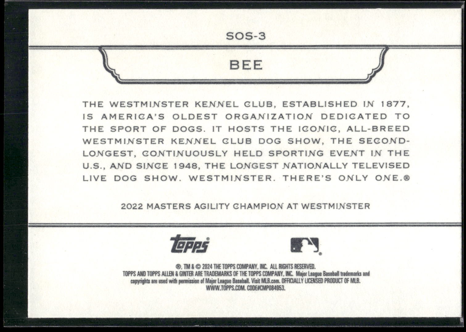2024 Topps Allen & Ginter #SOS-3 Bee Stars of the Show Westminster Kennel Club